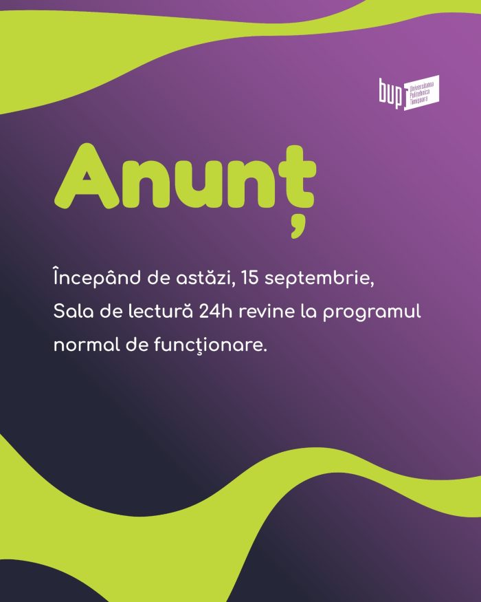 Anunț program Biblioteca UPT